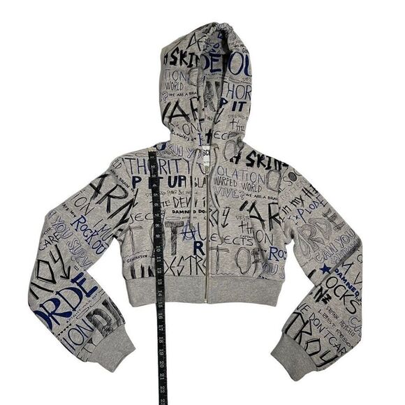 MOSCHINO COUTURE New w Tags Small Womens Gray Wordy Crop Zip Hoodie Sweatshirt B - Picture 9 of 15